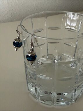 Teal Crystal Drop Earrings.